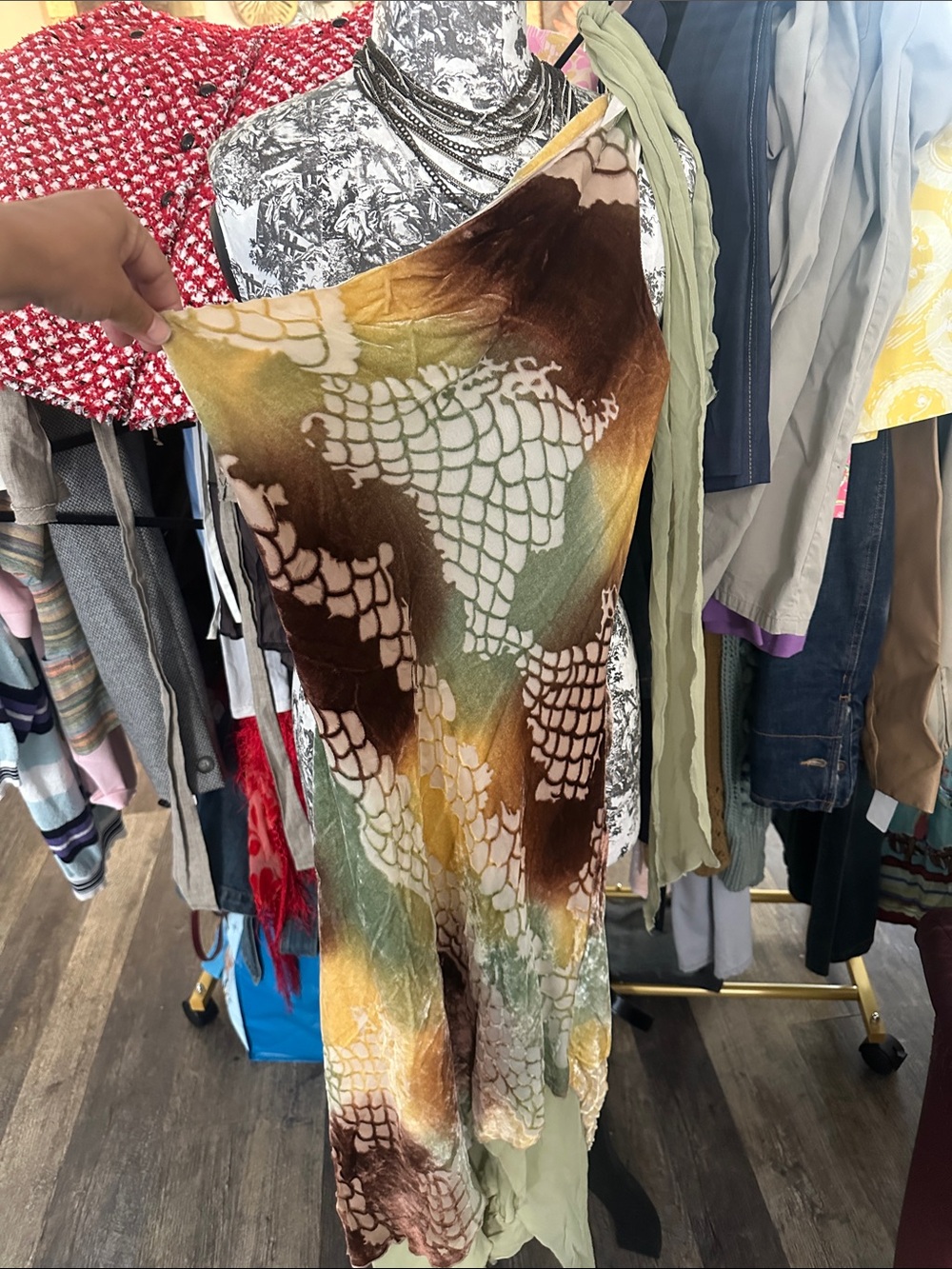 Lapis S Multicolor Patterned over the shoulder dress - Green, Brown & Yellow NWT